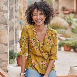 Sundance Calla Peplum floral yellow Top sz Small